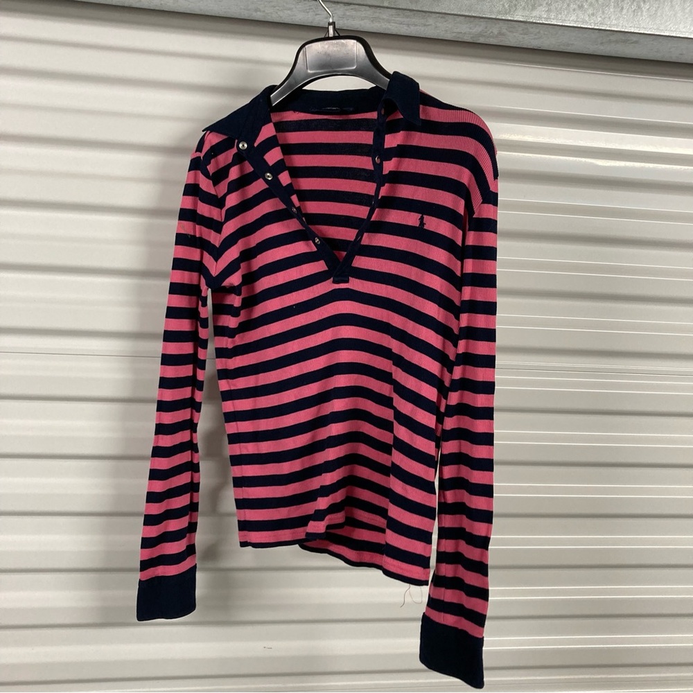 Ralph Lauren Pink and Navy Striped Button Down Shirt